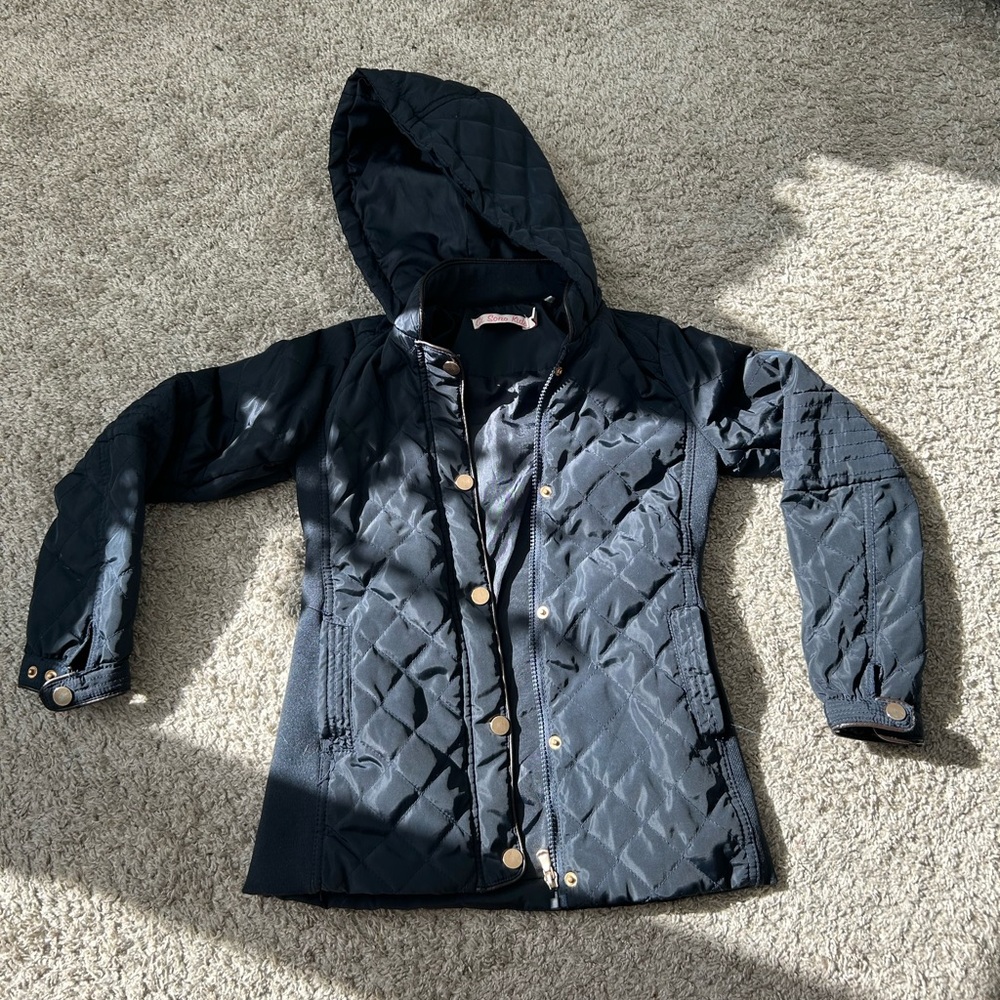 Girls Navy Quilted Puffer Jacket Cho Sono